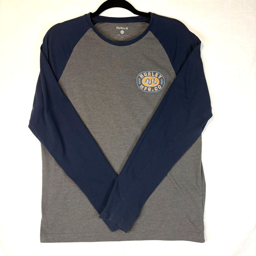 Hurley Everyday Washed Baseball Tee Grey Navy Graphic Long Sleeve Size Medium